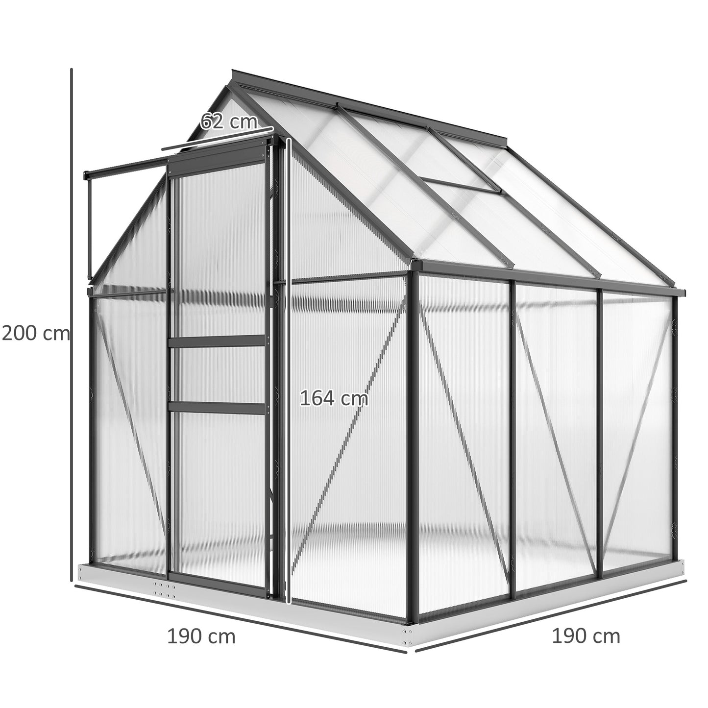 Outsunny 190 X 190 Cm Walk In Polycarbonate Greenhouse With Aluminium Frame For Garden Use