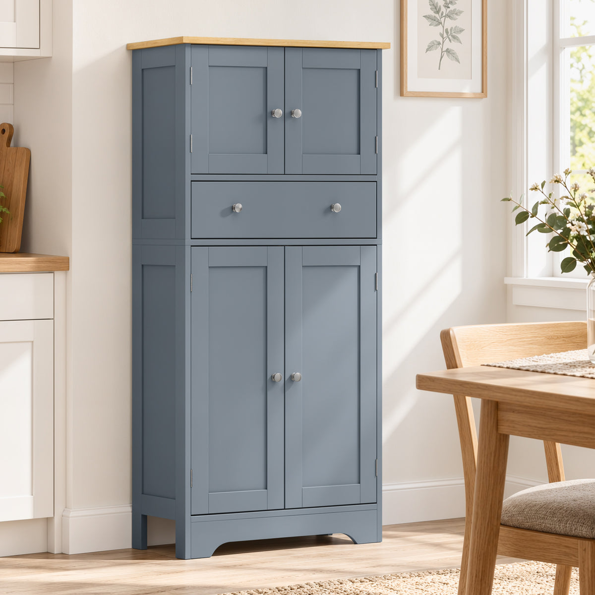 HOMCOM Grey Blue Freestanding Kitchen Cabinet With Doors Drawer And Shelves
