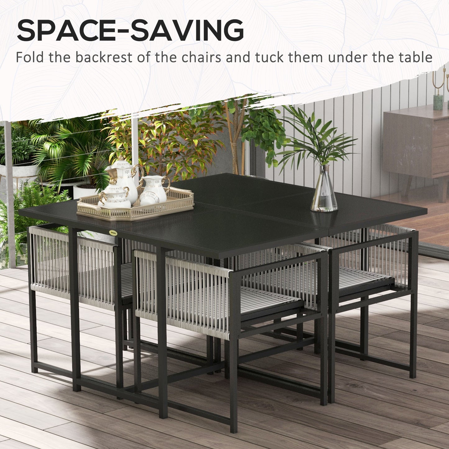 Outsunny Five Piece Metal Outdoor Dining Set With Folding Back Chairs Light Grey
