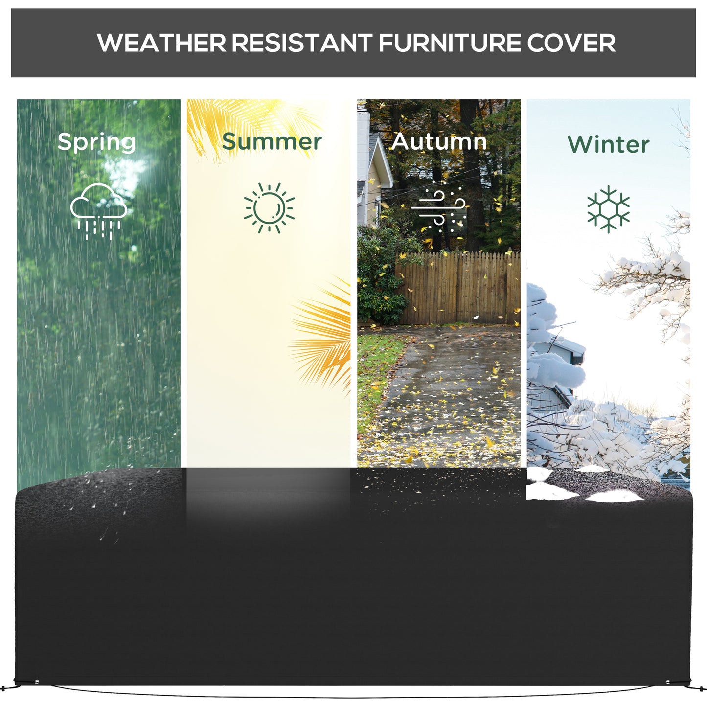 Outsunny Furniture Cover Waterproof Anti UV 600D Heavy Duty Oxford Fabric Rectangular Sofa Table Black 245x165x66 cm