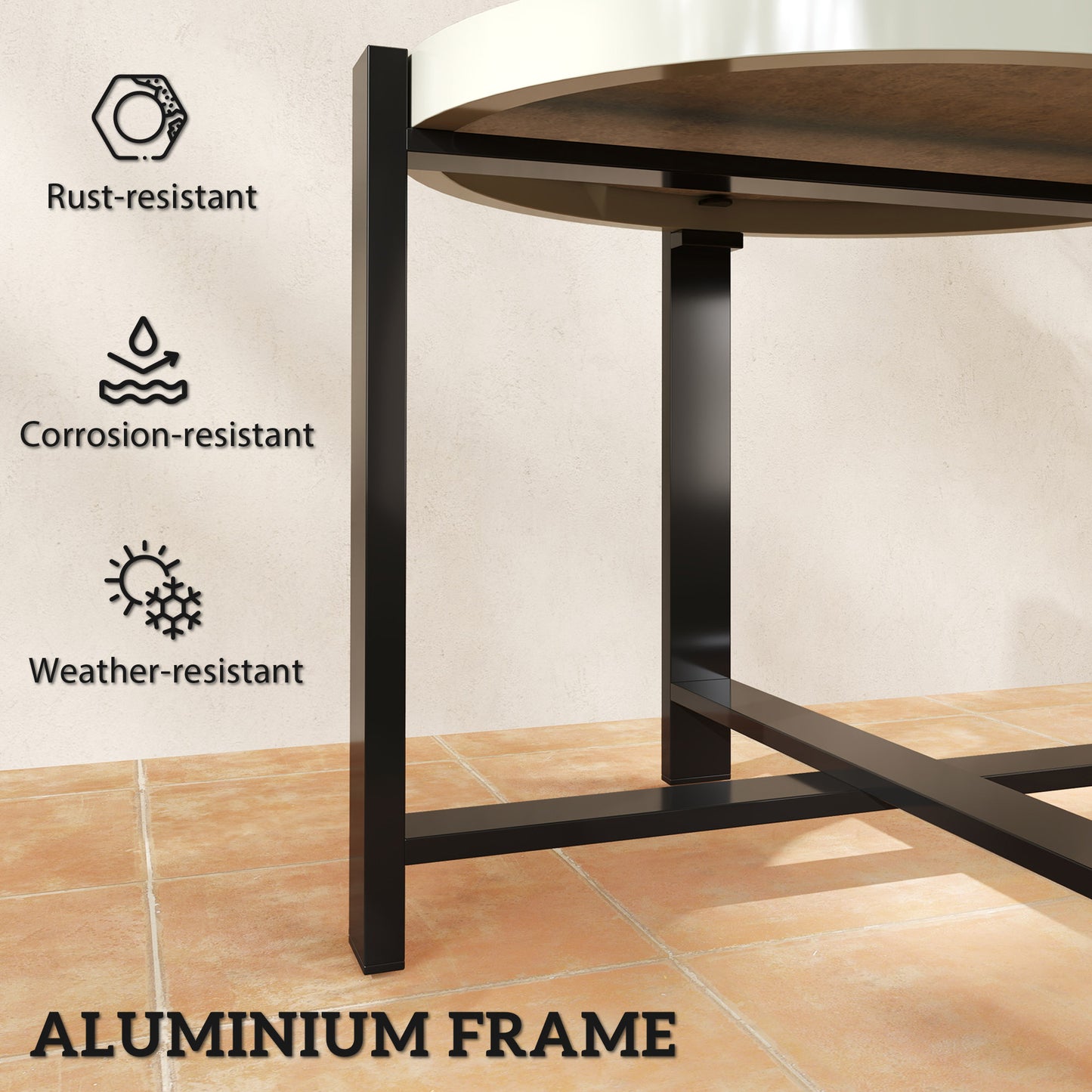Outsunny Round Garden Table 60cm Outdoor Side Table With Faux Marble Tempered Glass Top Aluminium Frame Light Grey