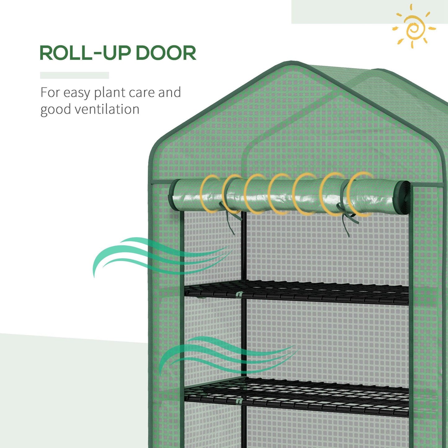 Outsunny 5 Tier Widened Mini Greenhouse w/ Reinforced PE Cover, Portable Green House w/ Roll-up Door & Wire Shelves, 193H x 90W x 49Dcm, Green - ALL4U RETAILER LTD
