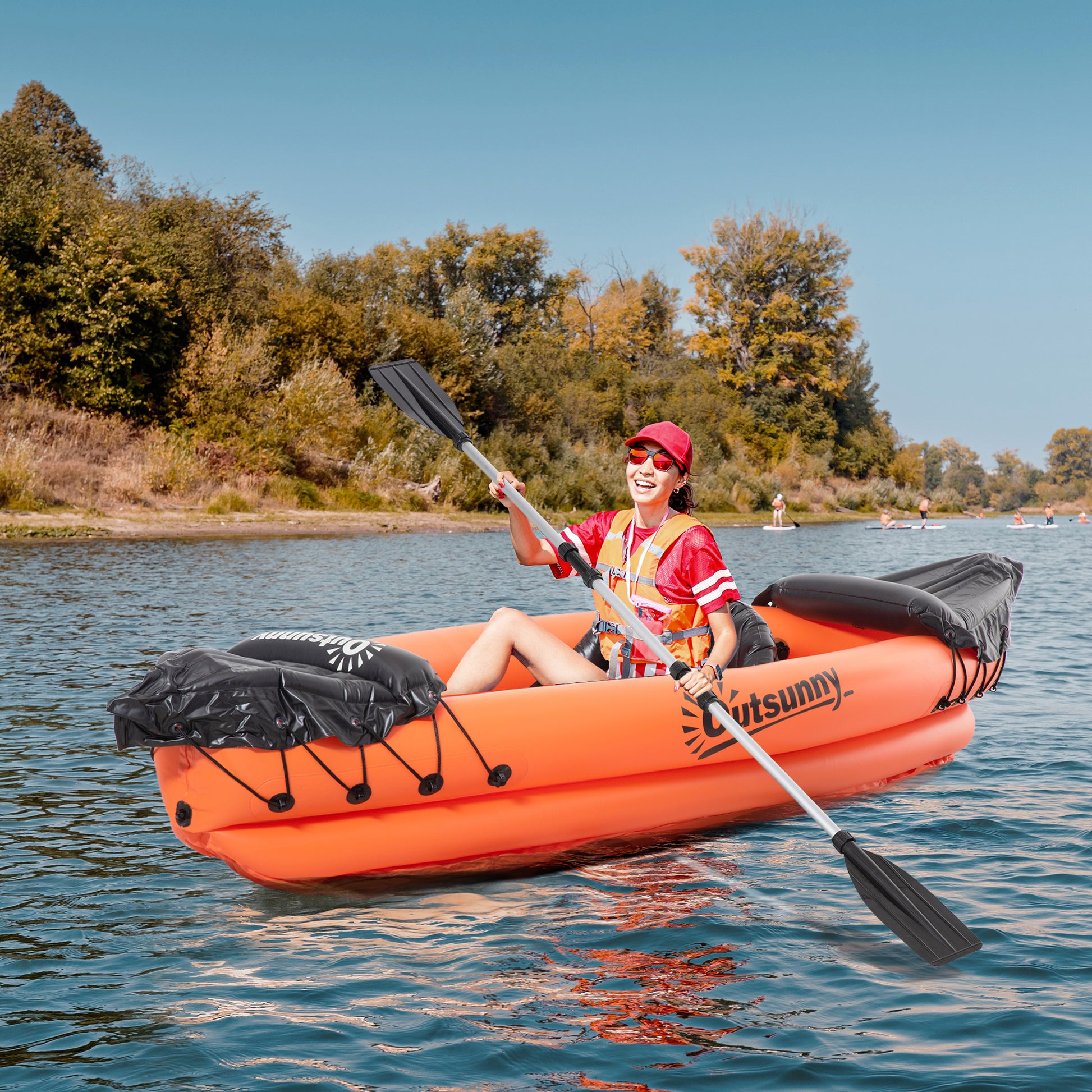 Outsunny 1-Person Inflatable Kayak Set with Oar and Pump - Bright Orange, 270x93x50cm - ALL4U RETAILER LTD