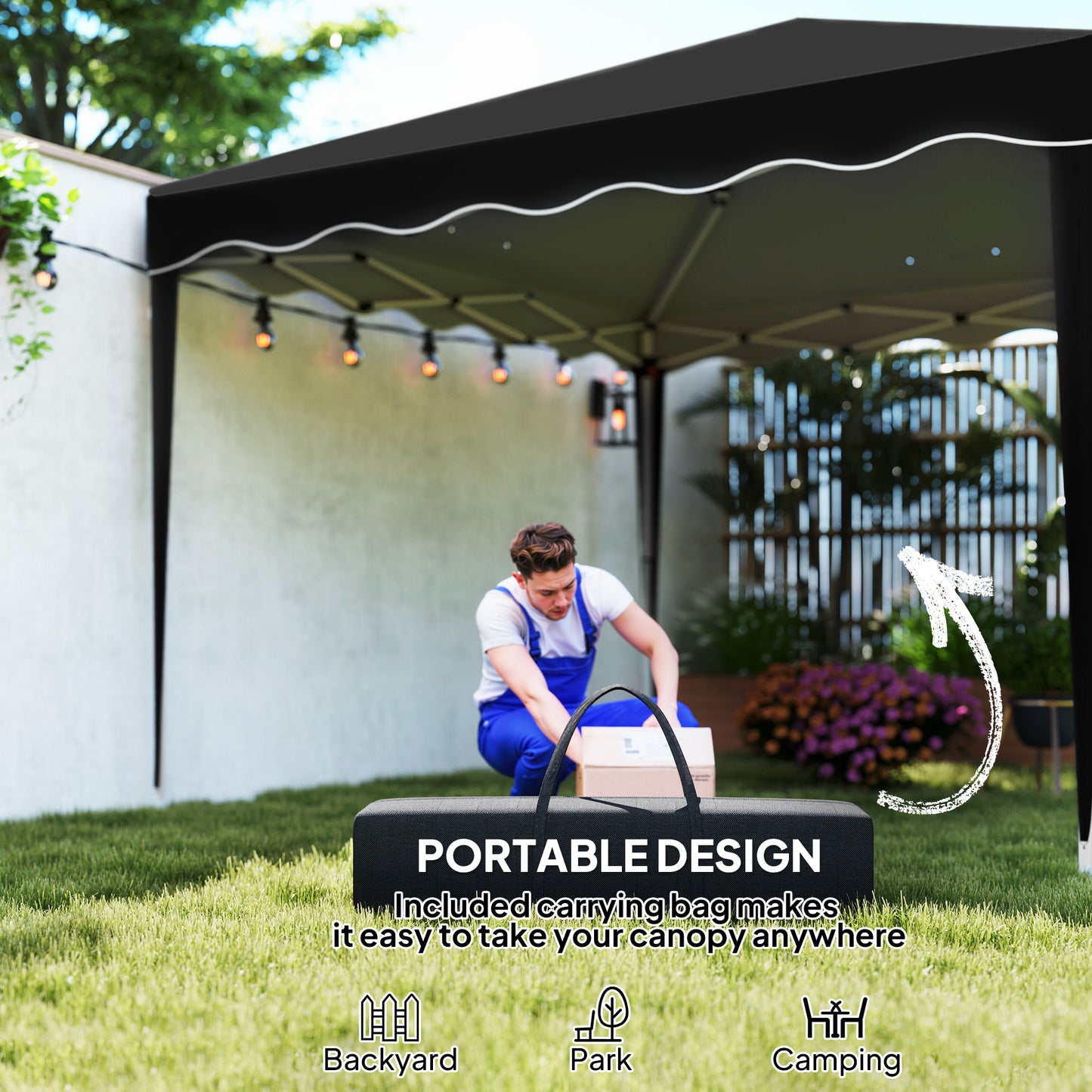 Outsunny 3m Pop Up Gazebo With Adjustable Height And Carry Bag Black Outdoor Garden Shade