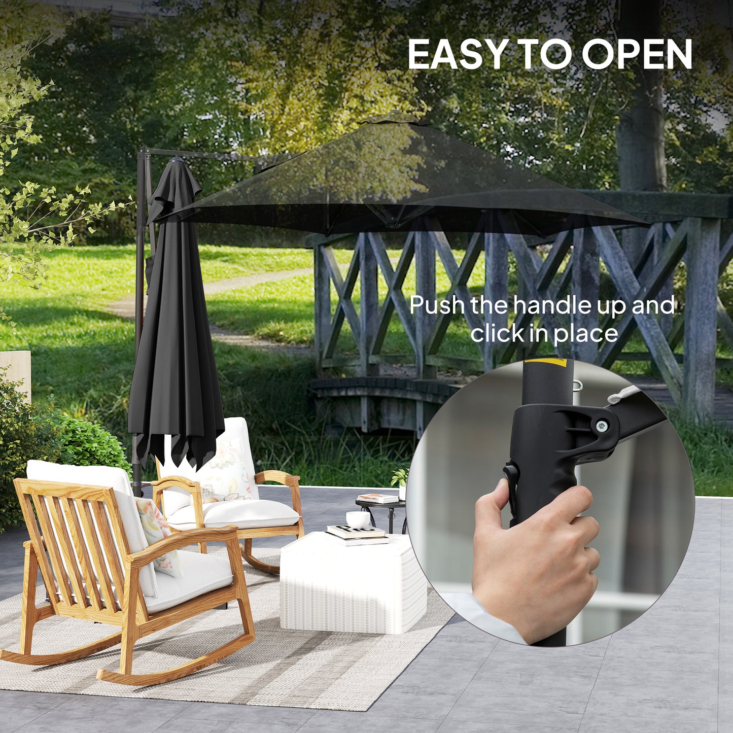 Outsunny 2.5m Rotating Cantilever Parasol With Base Black 256cm Canopy For Patio