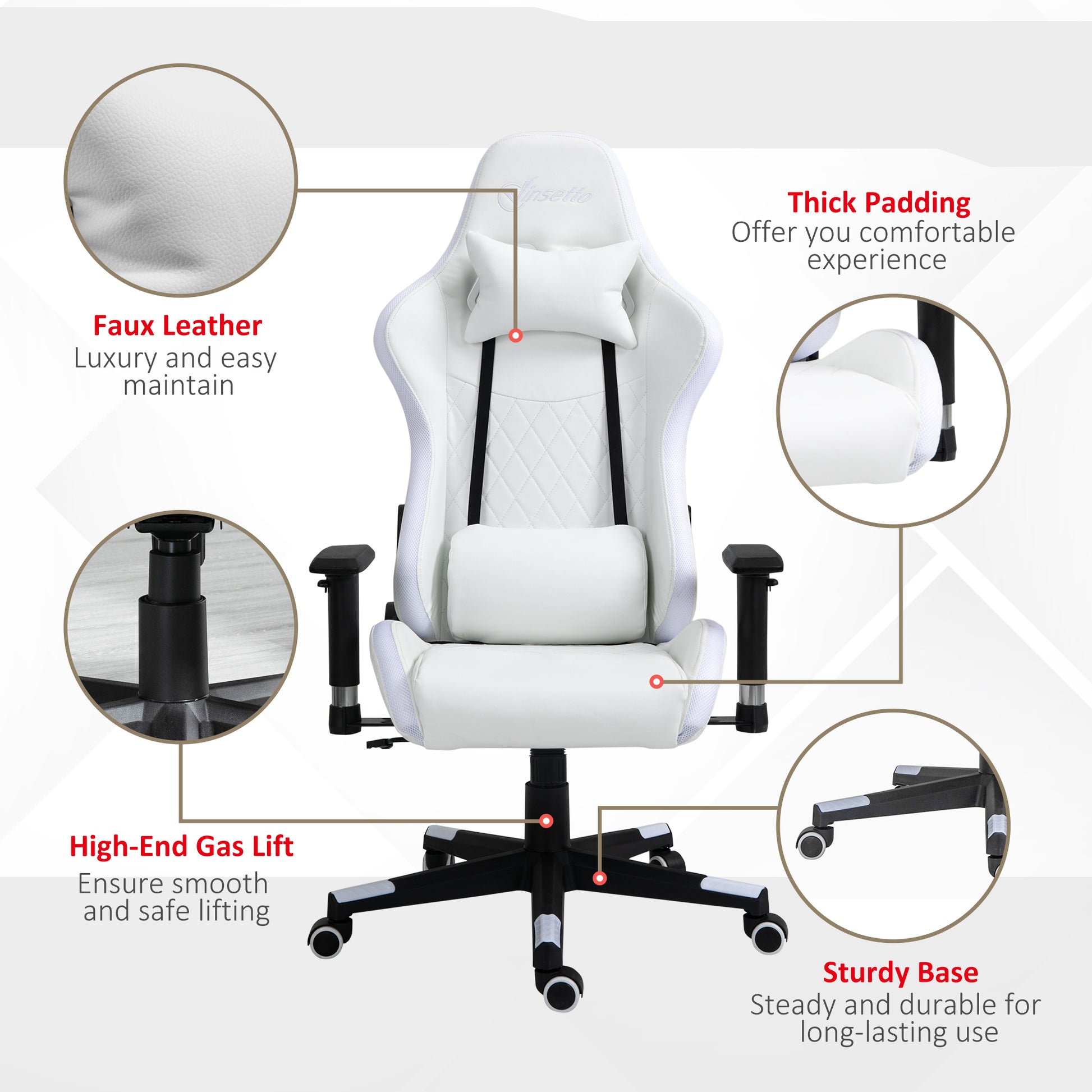 Vinsetto RGB LED Gaming Chair with Adjustable Lumbar Support, Swivel Design, and Racing Style for Home and Office - ALL4U RETAILER LTD