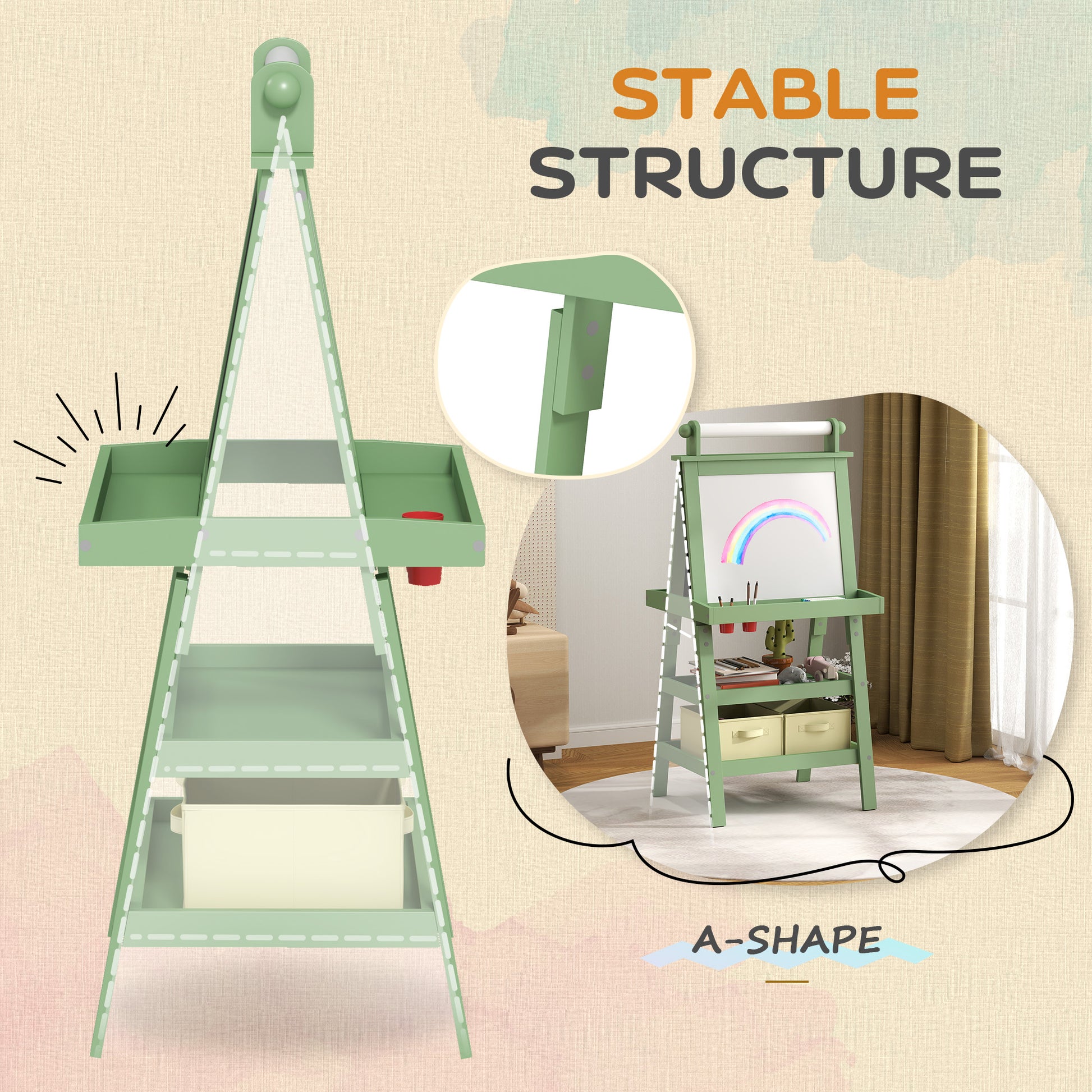 Creative 3-in-1 Kids Easel with Magnetic Whiteboard, Chalkboard, and Paper Roll - Green - ALL4U RETAILER LTD