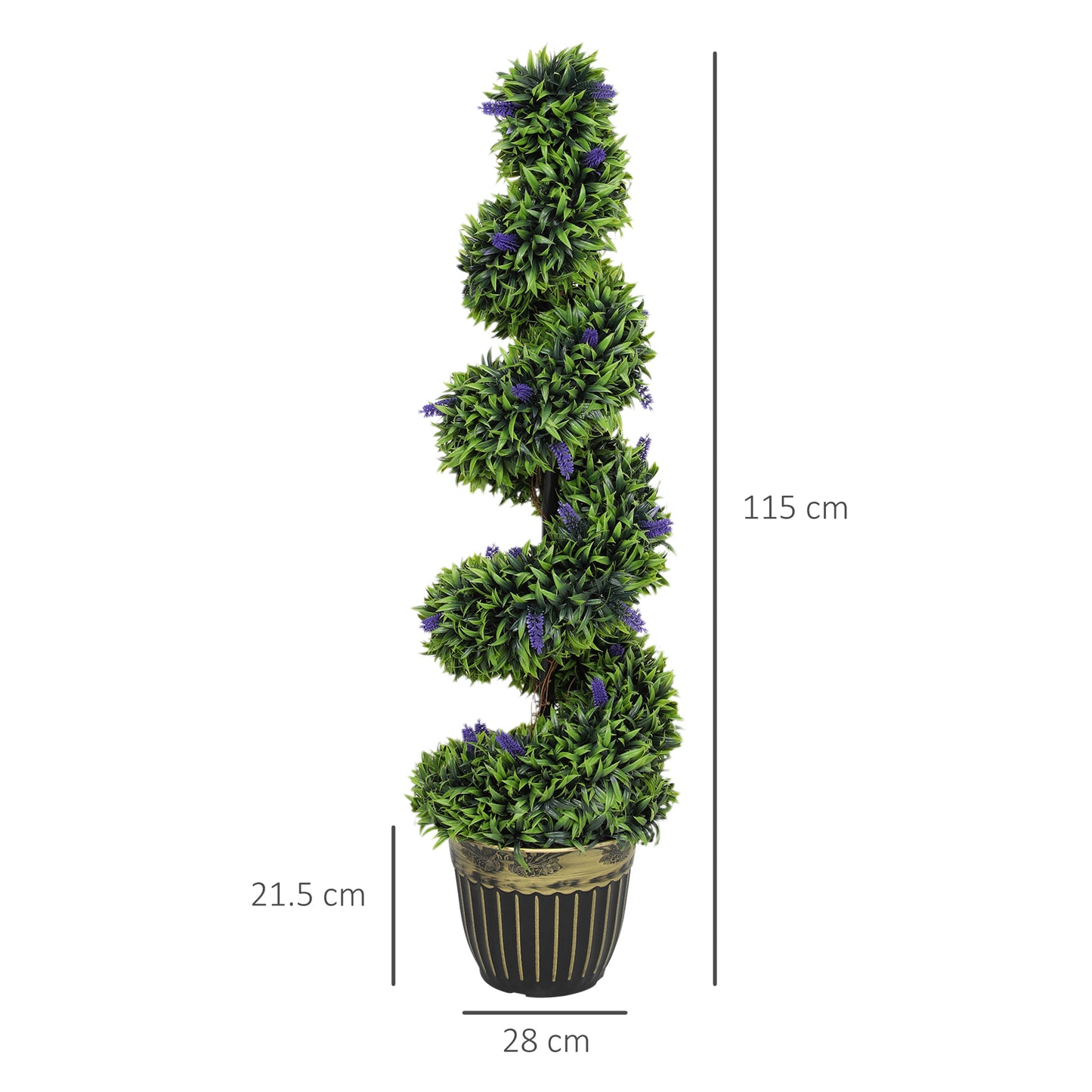 HOMCOM Set Of Two 115cm Artificial Lavender Trees In Black And Gold Pot With Cement Weighted Base