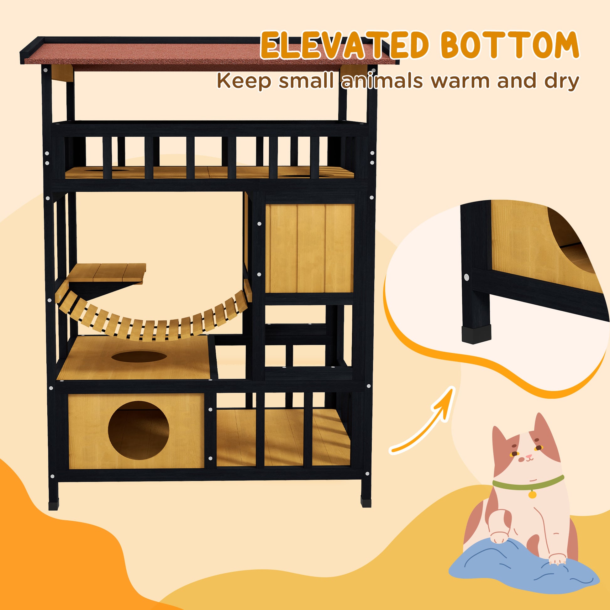 PawHut Multi-Level Outdoor Cat Playground with Suspension Bridge and Escape Routes - ALL4U RETAILER LTD