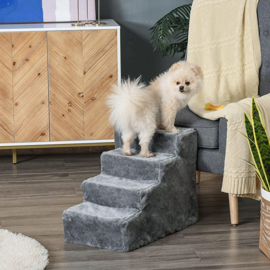 PawHut 4-Step Washable Plush Dog Stairs for Bed Sofa - ALL4U RETAILER LTD