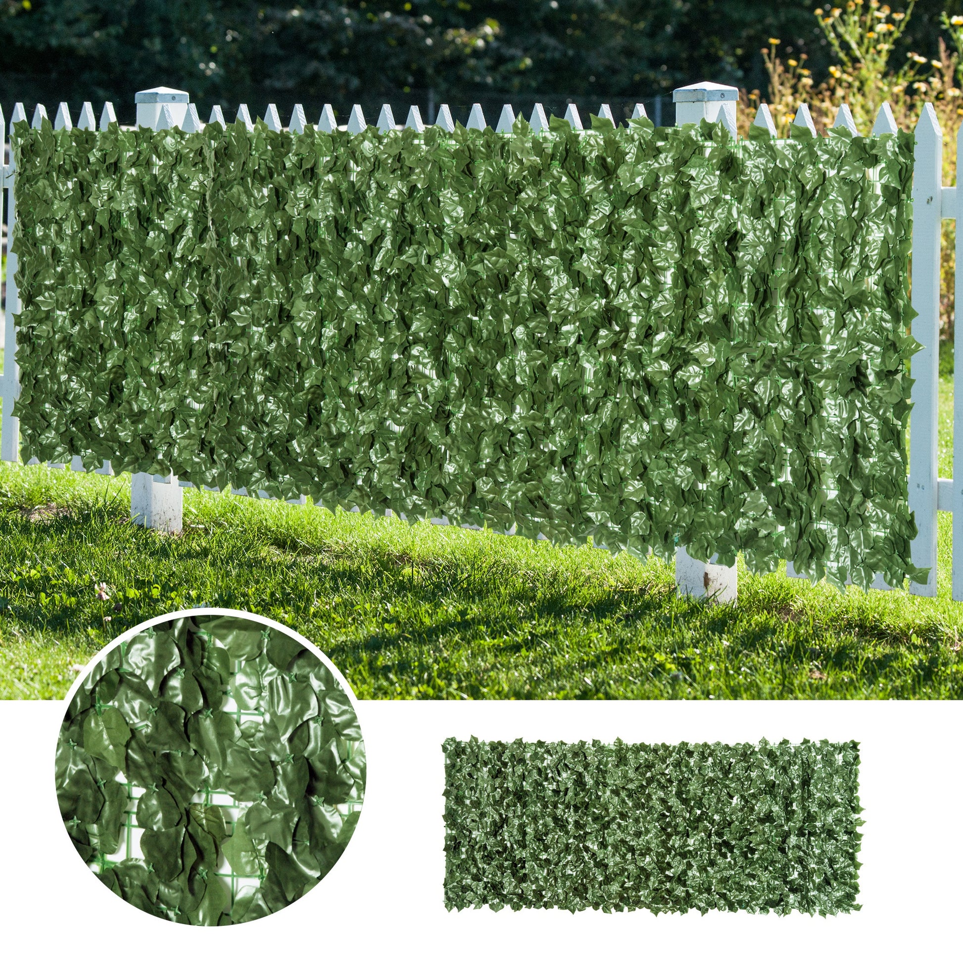 Outsunny Set of 2 Artificial Leaf Privacy Fence Panels for Indoor and Outdoor Use, Dark Green, 2.4M x 1M - ALL4U RETAILER LTD