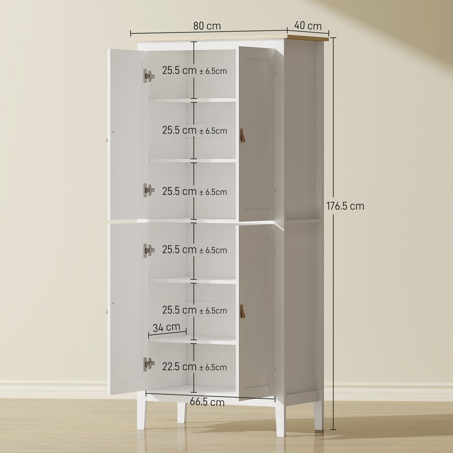 HOMCOM 176.5 cm Tall Pantry Cupboard With Motion Sensor LED Light White For Kitchen Storage