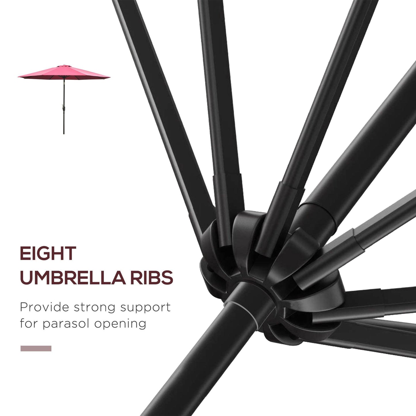 Outsunny 3m Tilting Parasol Garden Umbrellas, Wine Red Sun Shade 8 Ribs, Tilt/Crank - ALL4U RETAILER LTD