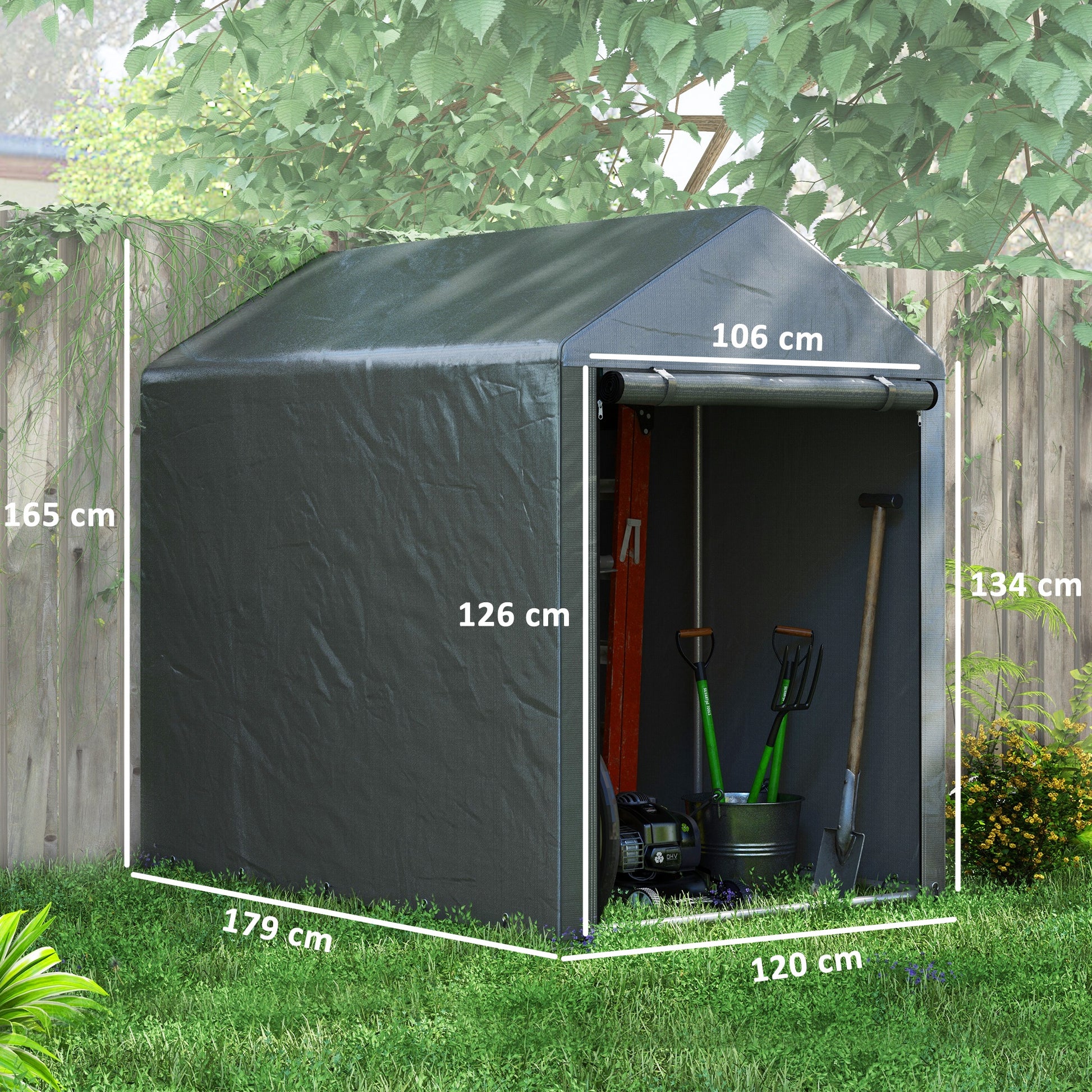 Outsunny Portable Garden Shed Tent with Roll-Up Door for Bikes and Equipment Storage - 1.2 x 1.8m - ALL4U RETAILER LTD