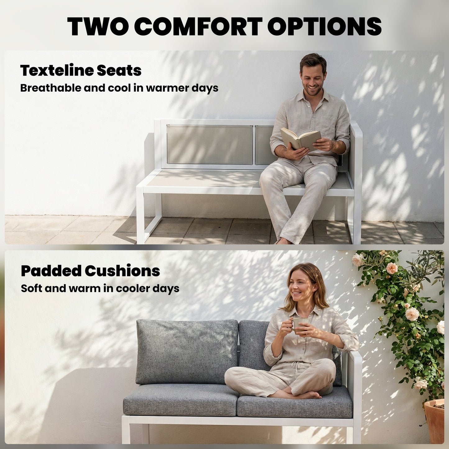 Outsunny 6 Seater Metal Garden Furniture Corner Sofa Set With 3 Loveseats Faux Wood Table Texteline Seat Cushions White