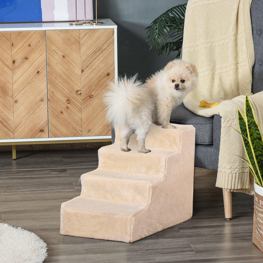 PawHut 4-Step Washable Plush Dog Stairs for High Bed Sofa - ALL4U RETAILER LTD