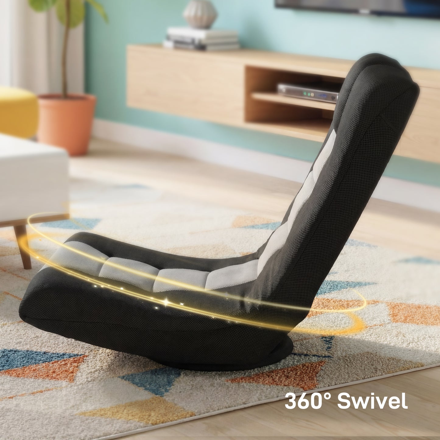 HOMCOM Floor Chair Folding Floor Sofa With Adjustable Backrest Wide Seat And Swivel Base Black