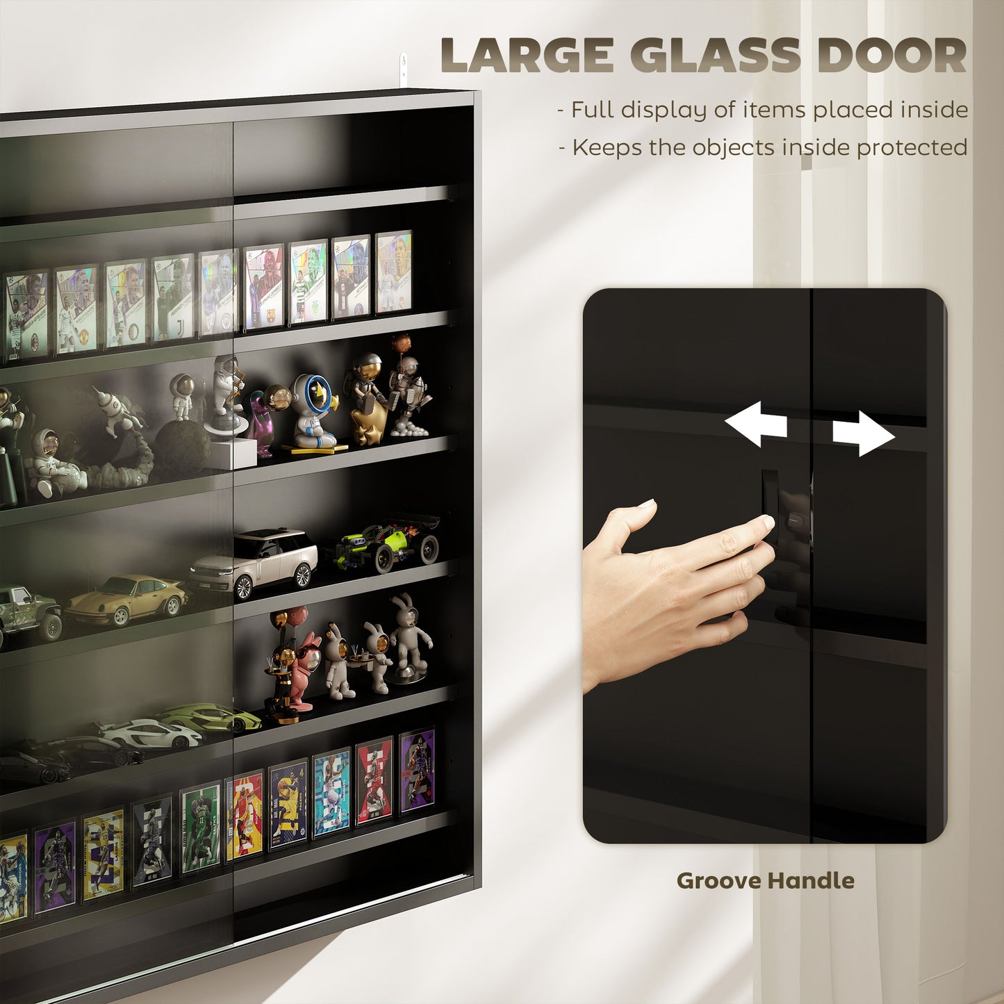 HOMCOM Six Shelf Display Cabinet With Glass Doors Black For Display And Storage Adjustable Shelves In Eleven Positions