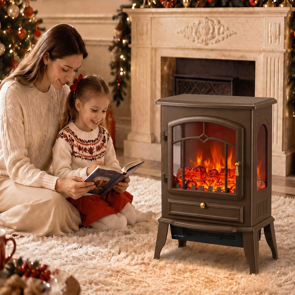 Homcom Electric Fireplace Stove 3 Sided Freestanding Heater with 3D Flame
