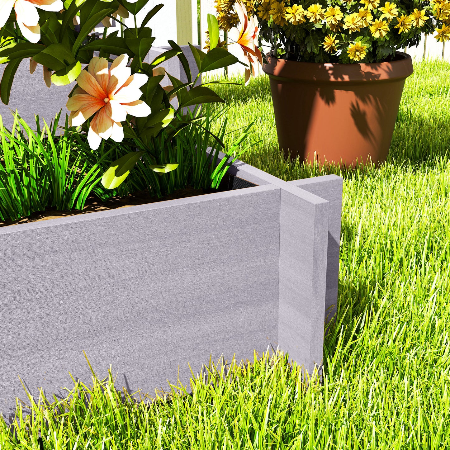 Outsunny 3 Tier Garden Planters with Trellis for Vine Climbing Wooden Raised Beds 95x95x110cm Grey Outdoor