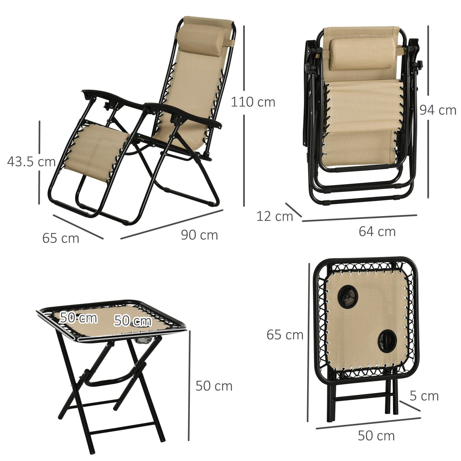 Outsunny 3pc Folding Zero Gravity Chairs Set, Beige - ALL4U RETAILER LTD