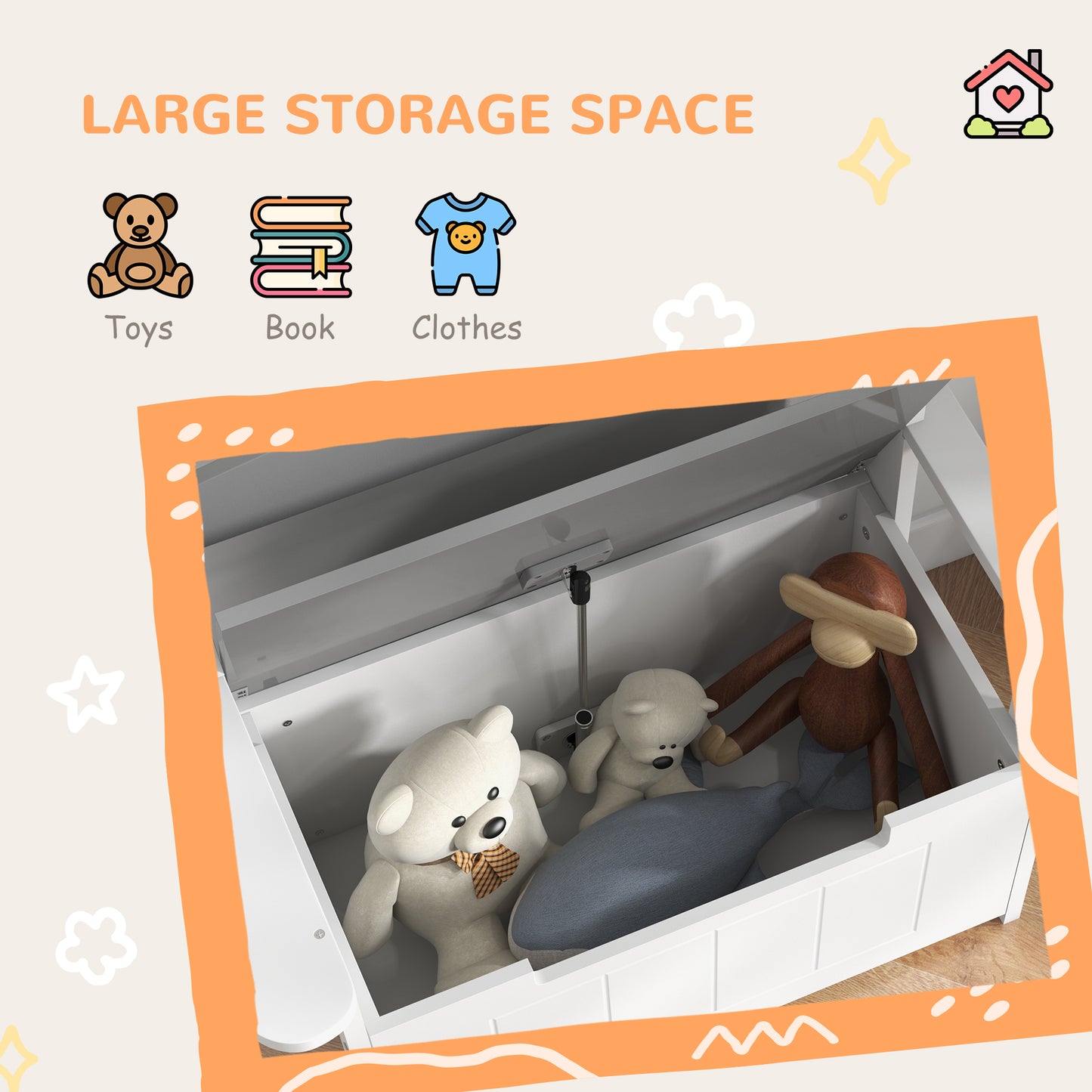 AIYAPLAY 2 In 1 Toy Box Storage Bench With Lid For Kids Bedroom Nursery Playroom Grey