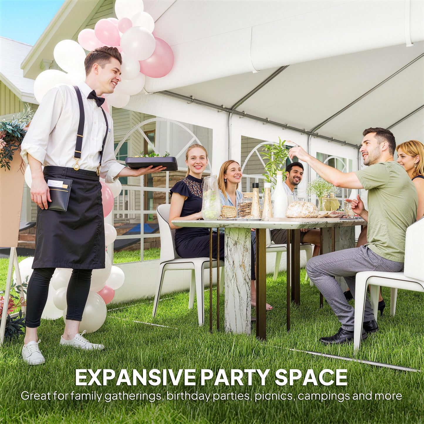 Outsunny 6 x 4 m Outdoor Party Wedding Tent Heavy Duty Gazebo Canopy With Windows And 4 Removable Sidewalls