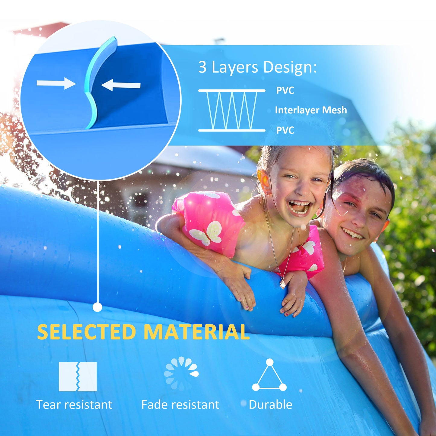 Outsunny Family-Sized Outsunny Inflatable Pool with Hand Pump - 274cm Round Paddling Pool for Kids and Adults, Blue - ALL4U RETAILER LTD