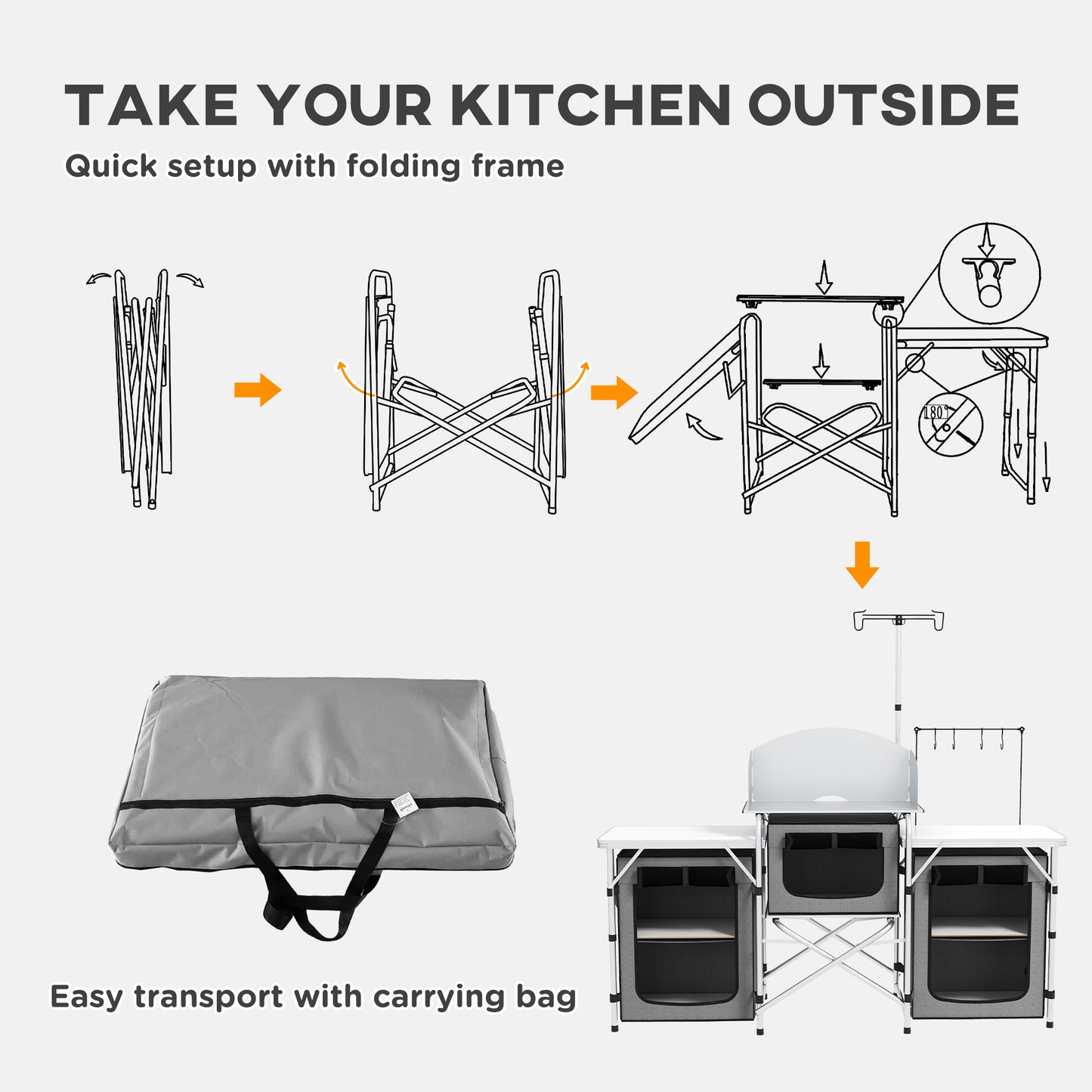 Outsunny Portable Aluminium Camping Kitchen with Windshield & Storage Solutions for BBQ Adventures - ALL4U RETAILER LTD