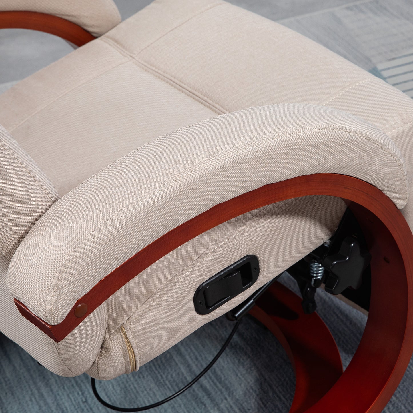 HOMCOM 135 Degree Manual Reclining Swivel Chair With Footrest Beige Linen Upholstery High Back Armrests