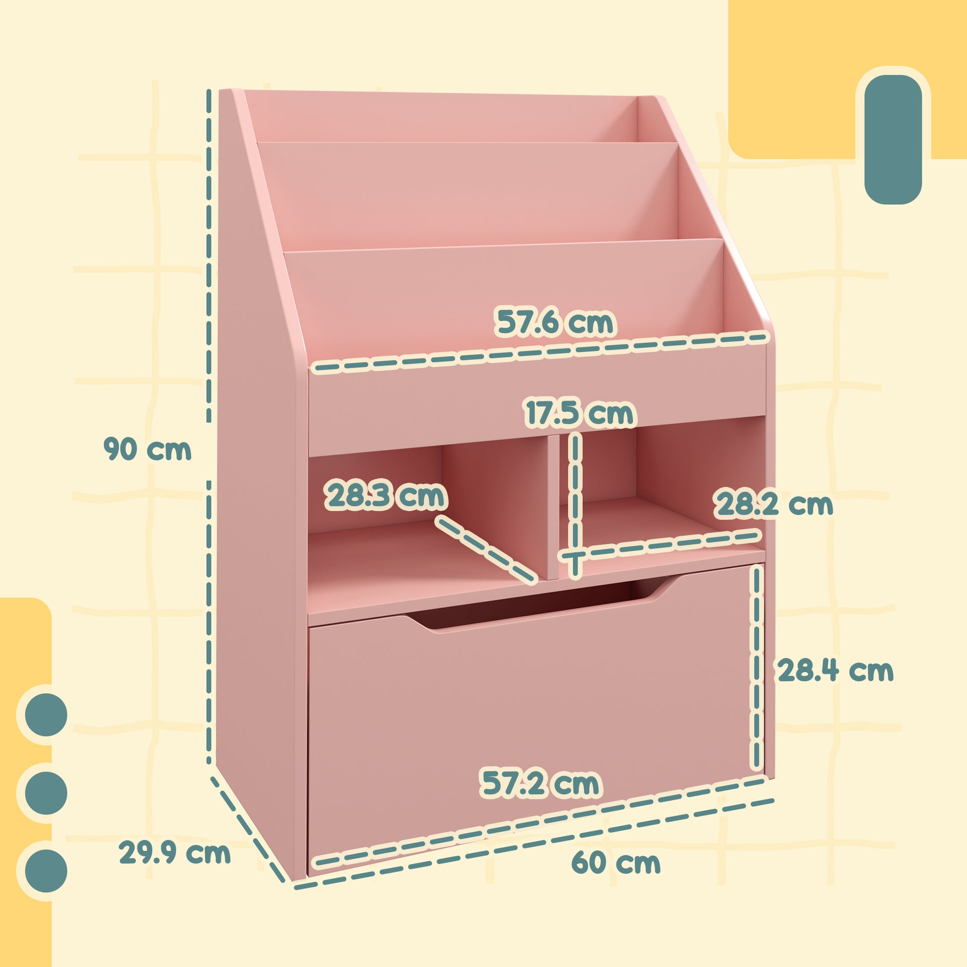 HOMCOM Pink Kids Storage Bookshelf with Wheels and Drawer - Organiser for Toys and Books - ALL4U RETAILER LTD