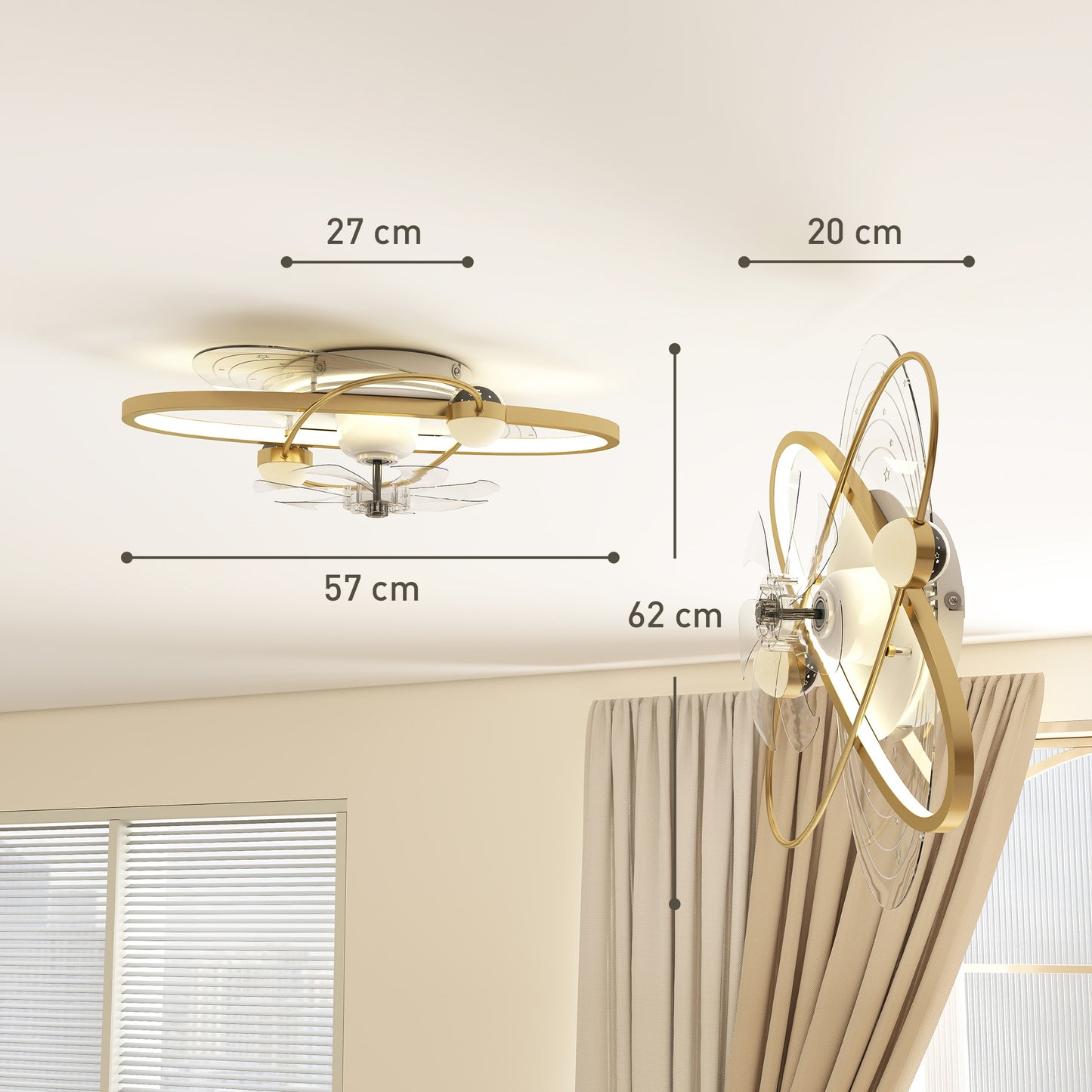 HOMCOM Ceiling Fan With Light And Remote 3 Color Temperatures LED Mount Ceiling Fan Light For Bedroom Gold Tone