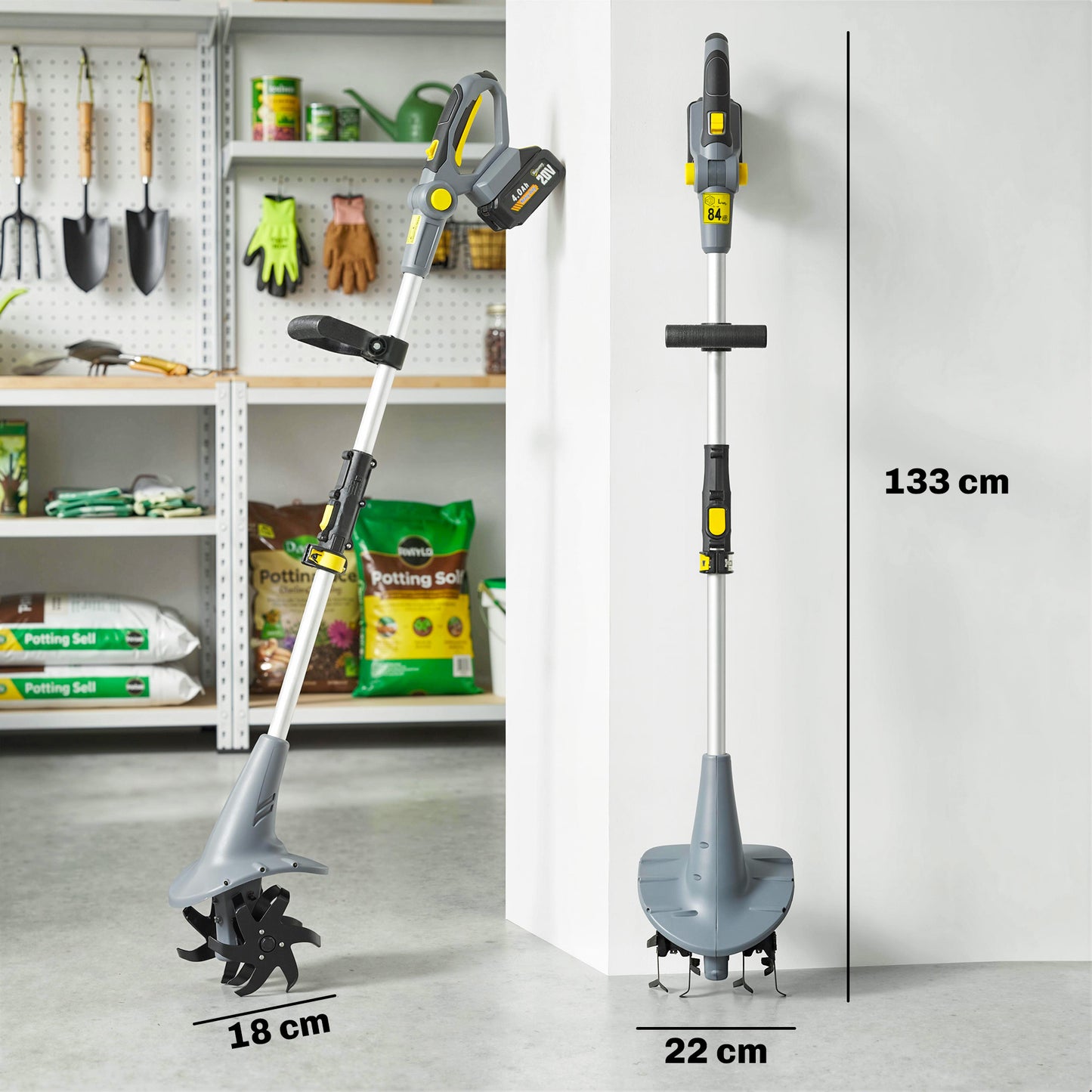 Outsunny Cordless Garden Tiller Rotavator 18V With Dual 4000mAh Batteries And Charger 20cm Tilling Width 18cm Depth