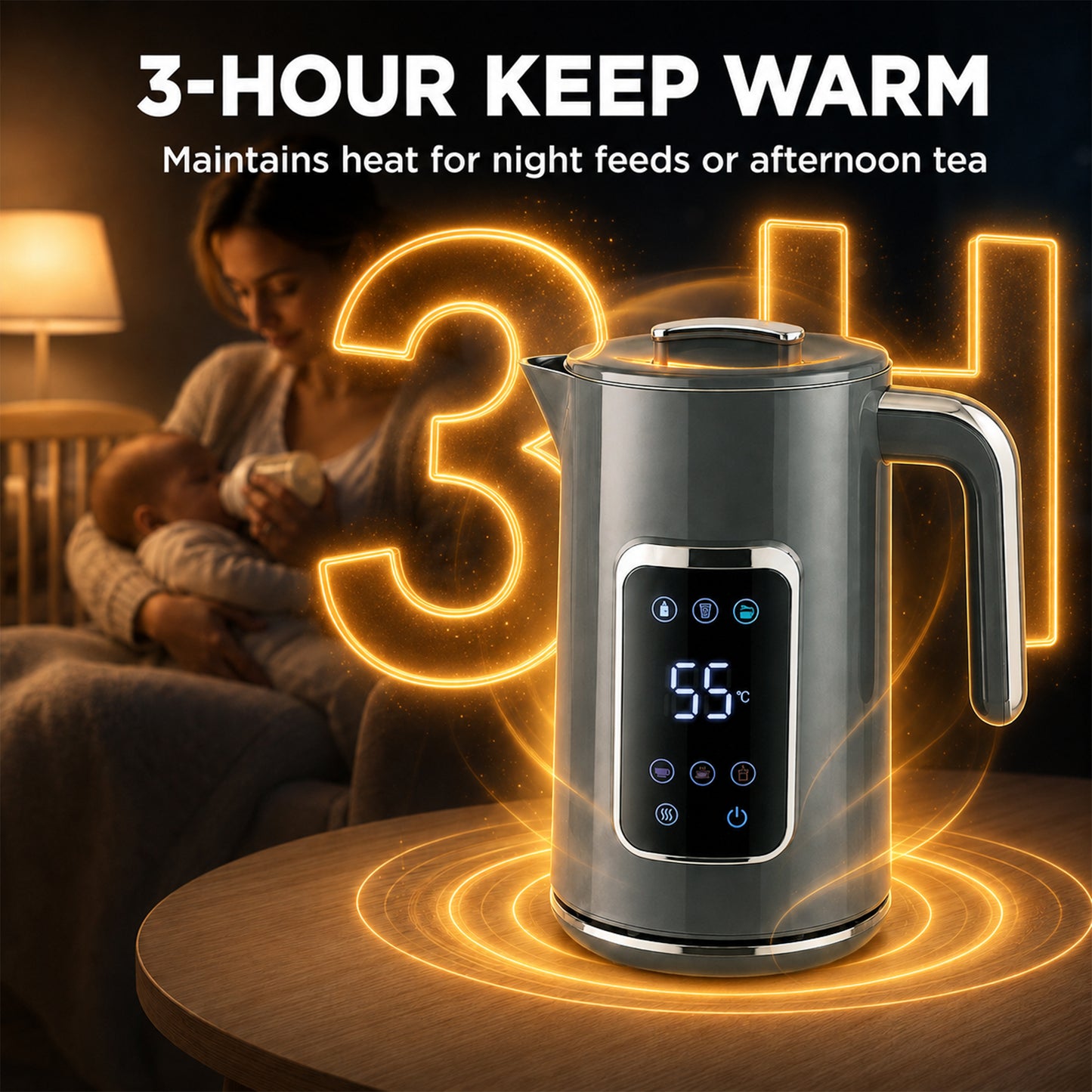 Homcom 1.7L Electric Kettle 3000W Fast Boil Led Temp Control Keep Warm Grey