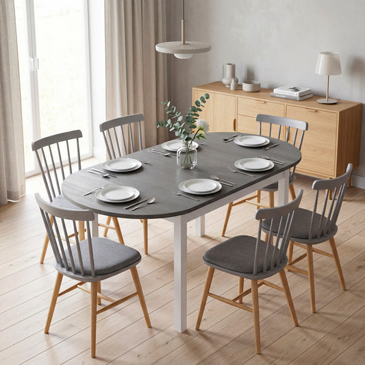 HOMCOM 4 To 6 Person Wooden Drop Leaf Dining Table Grey Finish Extendable Space Saving