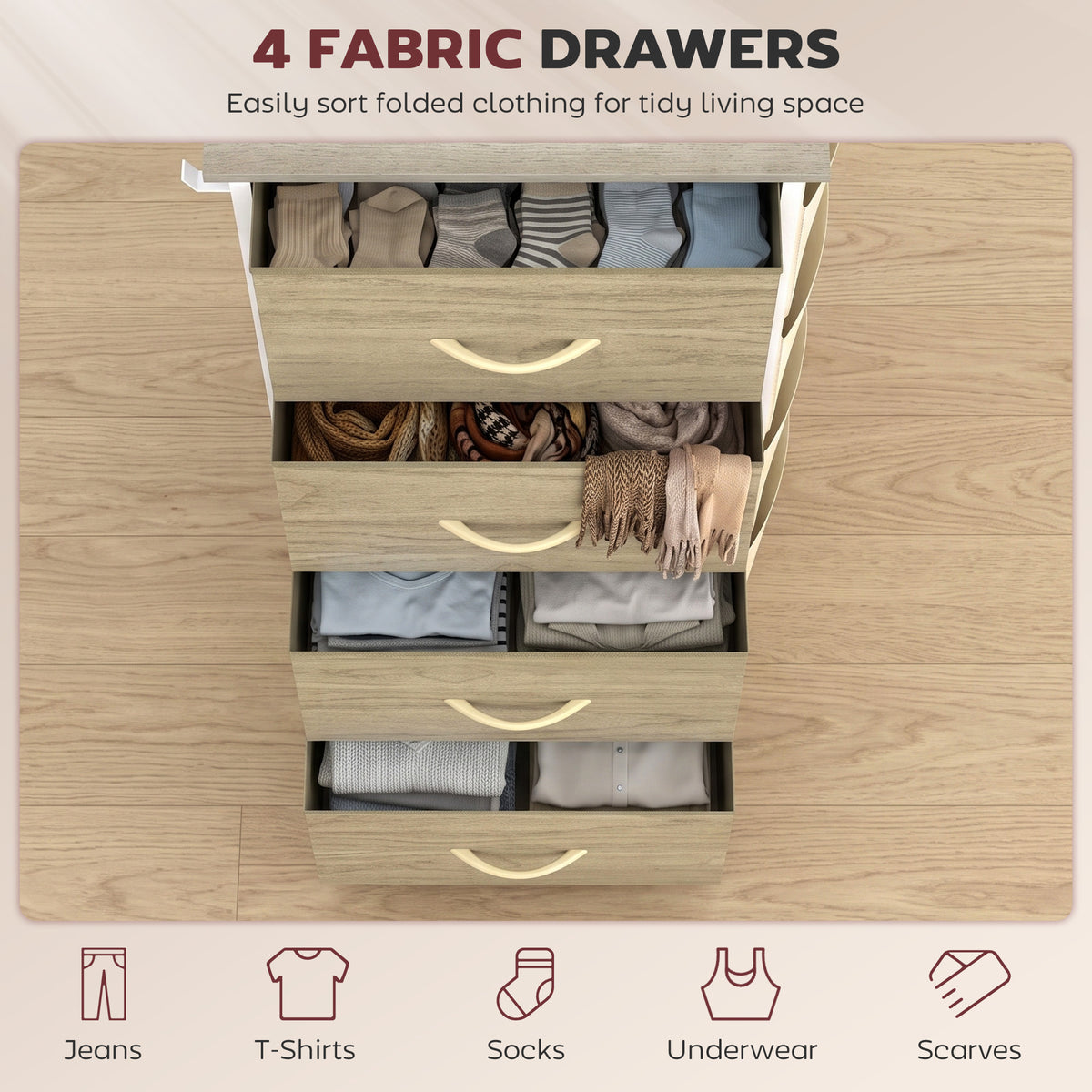 Homcom Fabric Chest Of Drawers With 4 Pockets And Steel Frame