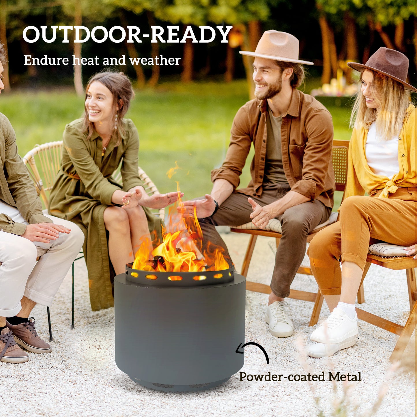 Outsunny Smokeless Fire Pit 48.5cm Portable Wood Burning Firepit With Poker For Garden Camping Bonfire Metal Dark Grey