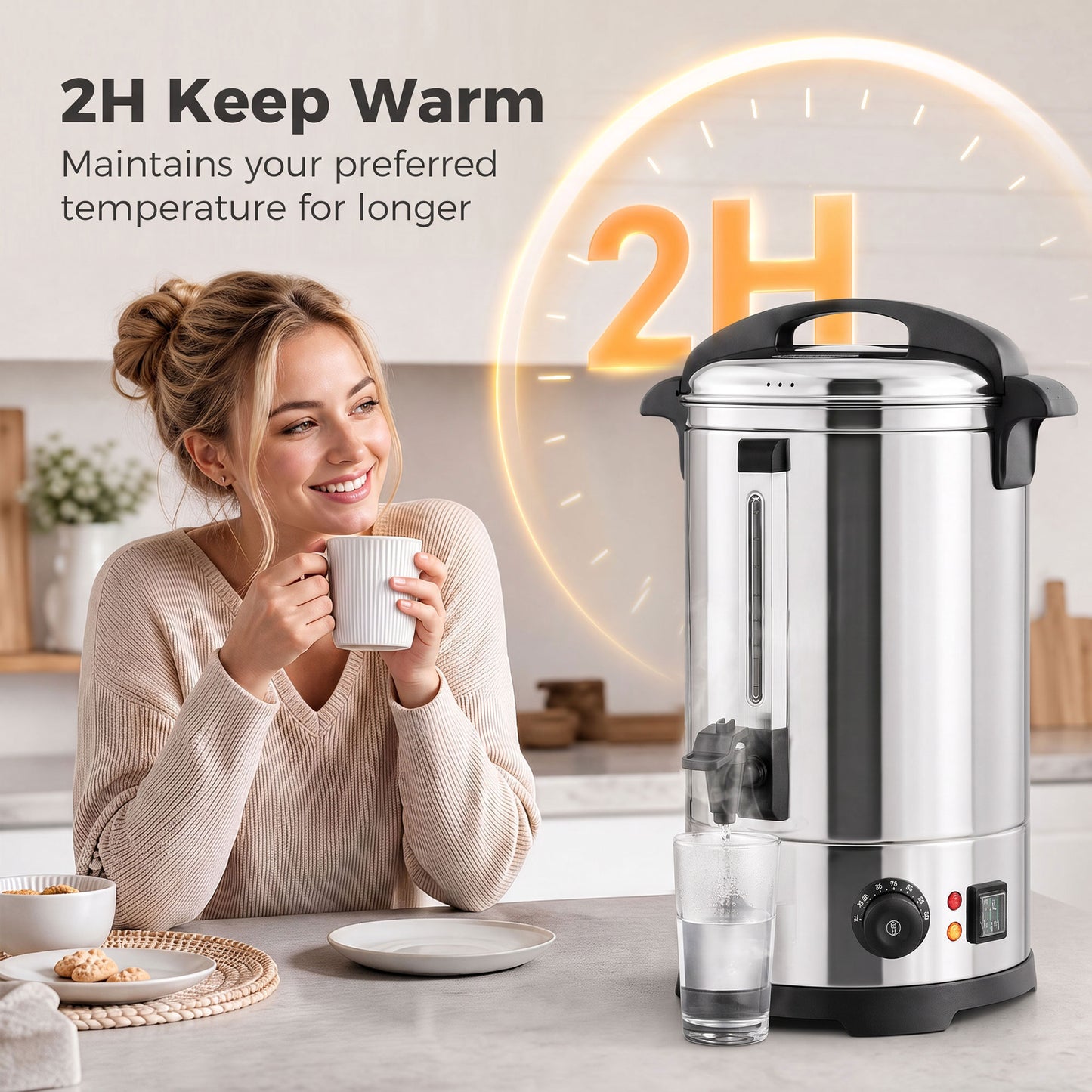 HOMCOM 13L Catering Urn 2500W Stainless Steel Hot Water Boiler With Thermostat Keep Warm Function And Easy Pour Tap