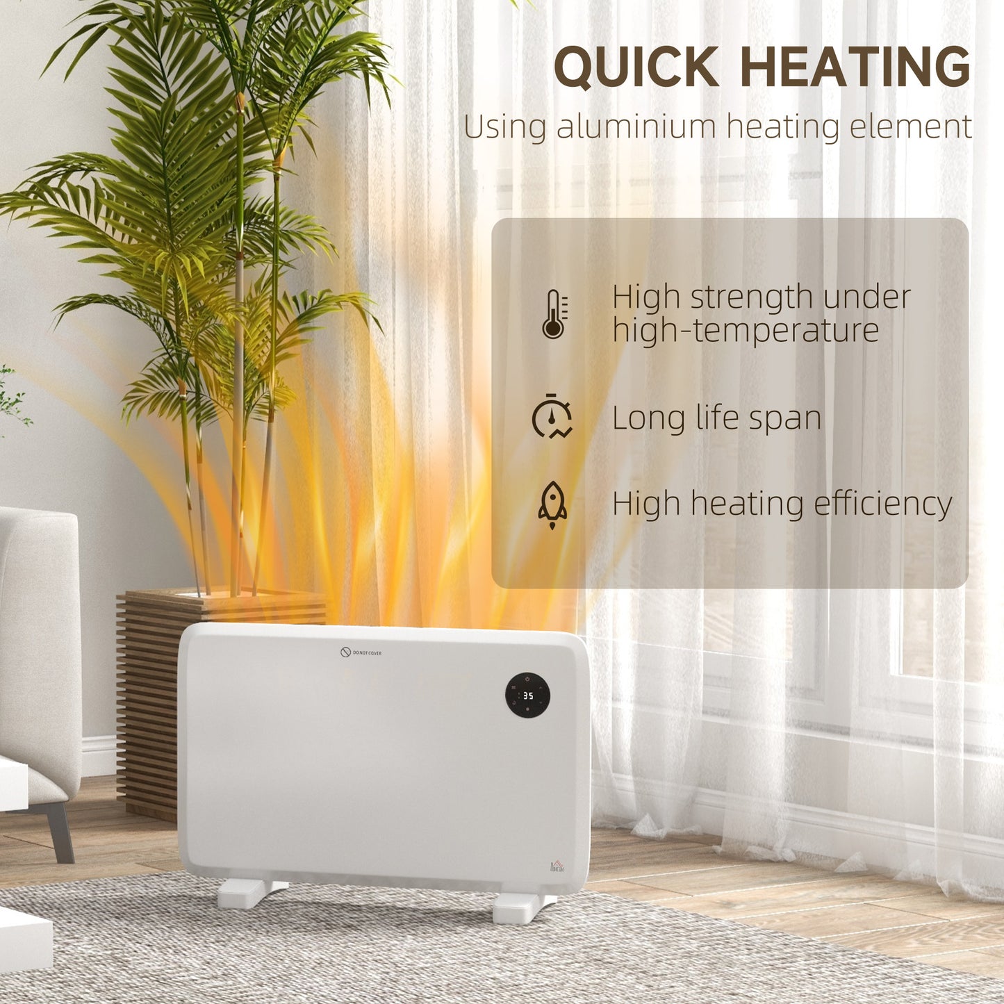 HOMCOM 1200W Electric Convector Heater Freestanding Or Wall Mounted With Adjustable Thermostat Timer White