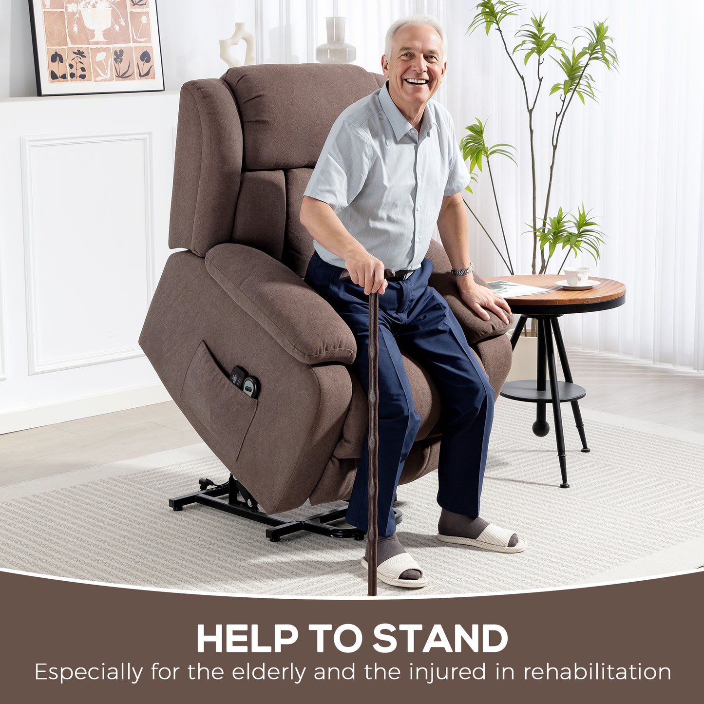 HOMCOM Power Lift Recliner Chair With Vibration Massage Footrest For Elderly Remote Control And Side Pocket Dark Brown