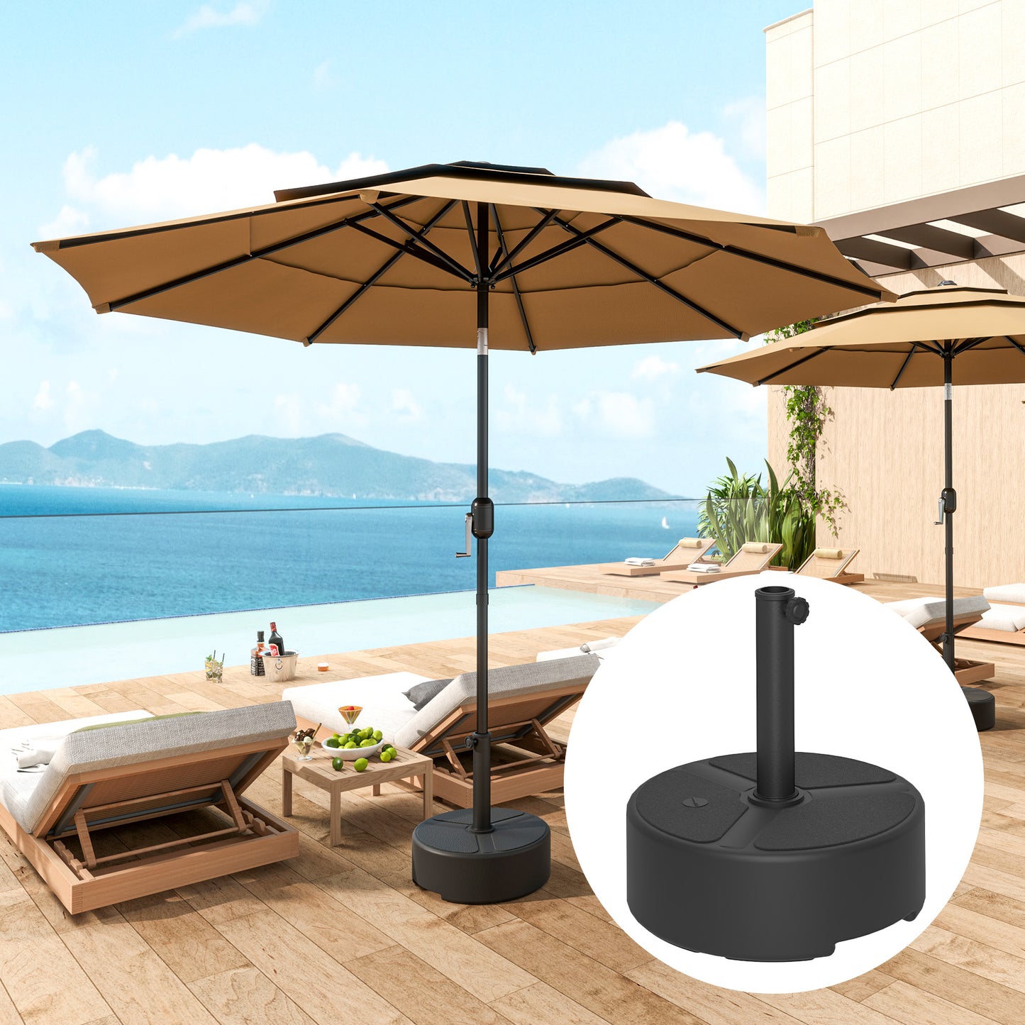 Outsunny Round Garden Parasol Base Umbrella Stand 20kg With Stand Or 18kg With Water 38mm 48mm Poles Black