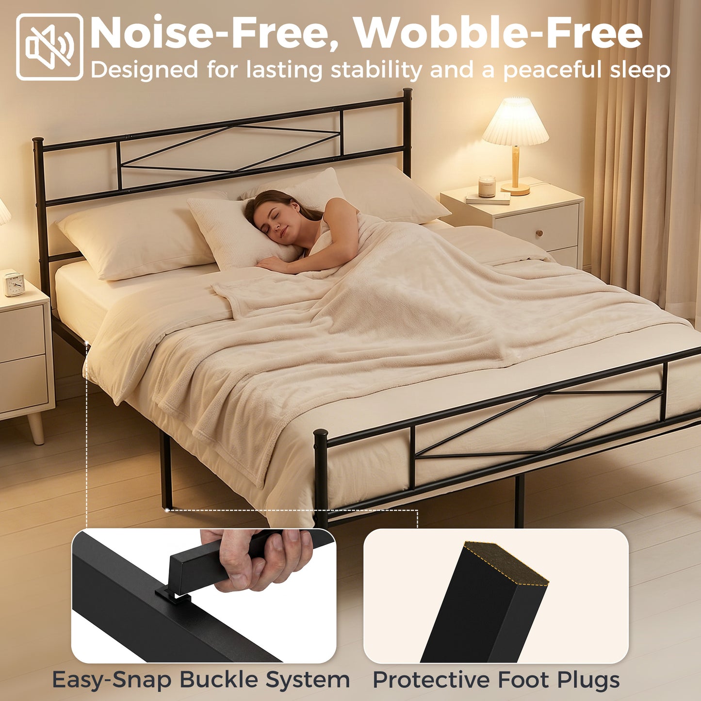 HOMCOM 5ft King Bed Frame with Headboard and Footboard, Metal Platform Bed with 32 cm Underbed Storage, Black