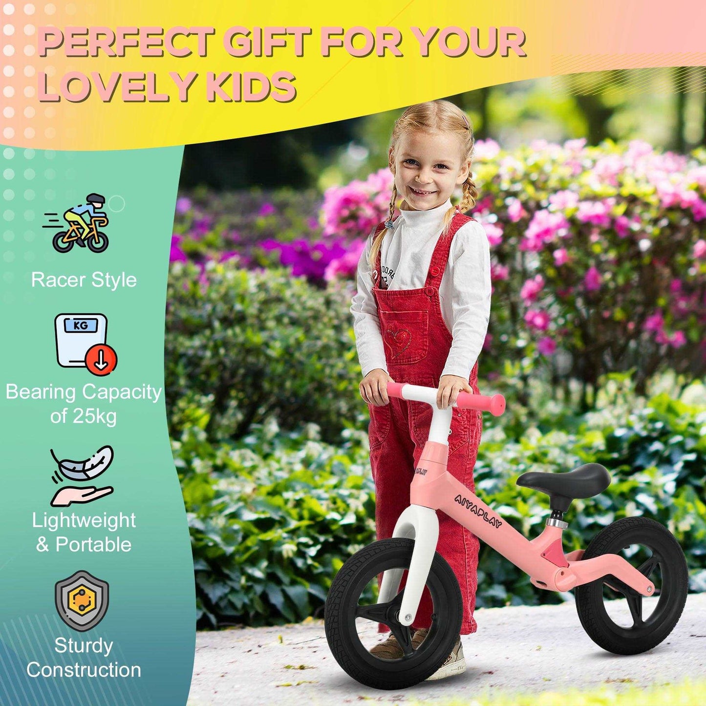 AIYAPLAY Balance Bike Toddler - Pink - ALL4U RETAILER LTD