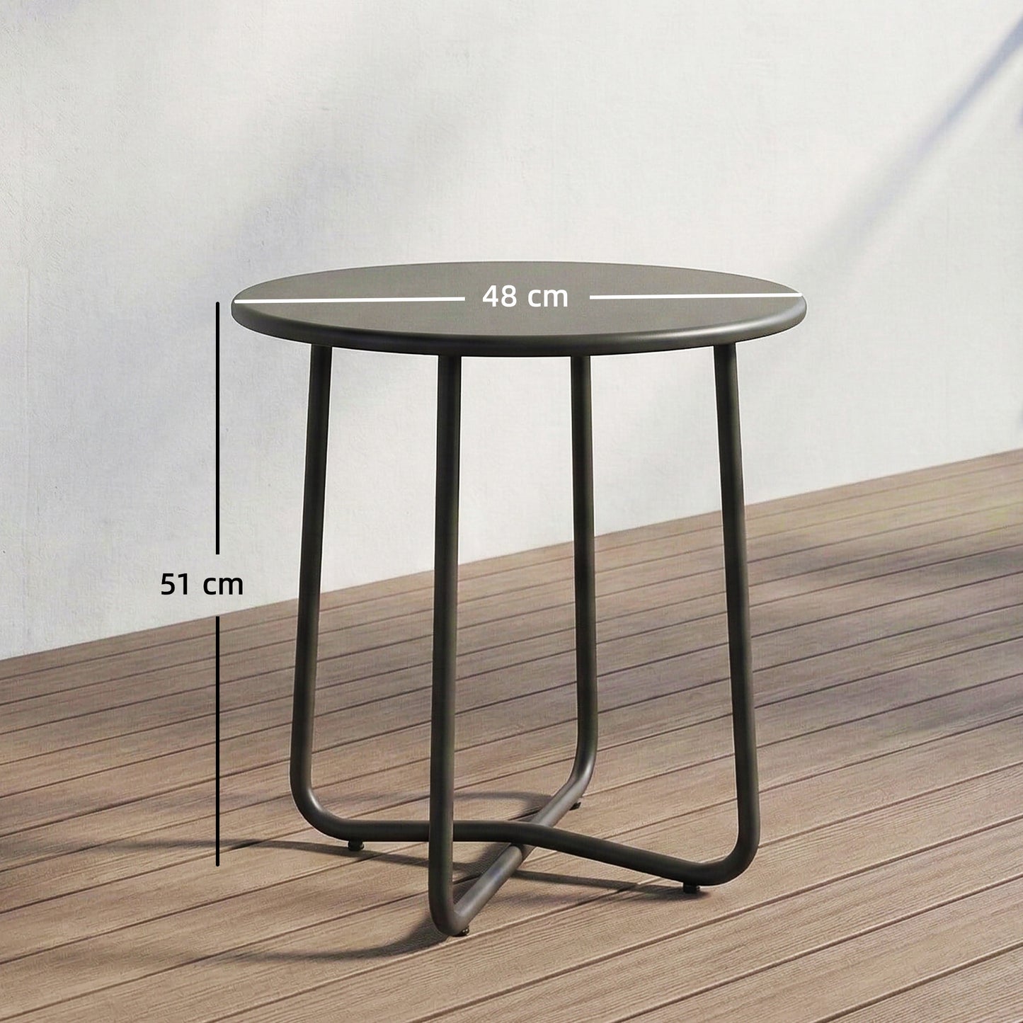Outsunny 48 cm Round Garden Side Table With Rolled Edge Rust Resistant Metal Outdoor Table Dark Grey