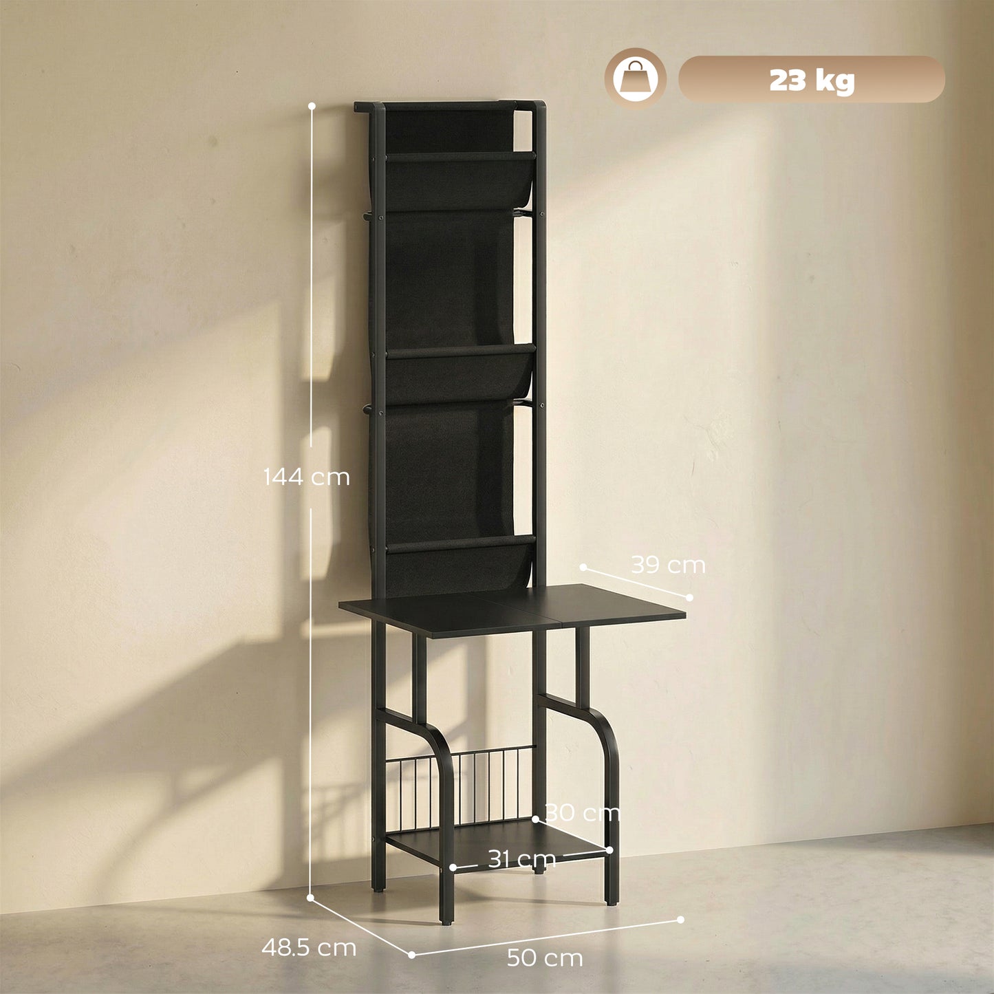 HOMCOM Vinyl Record Player Stand And Storage With Oxford Fabric Pockets Bottom Shelf Black