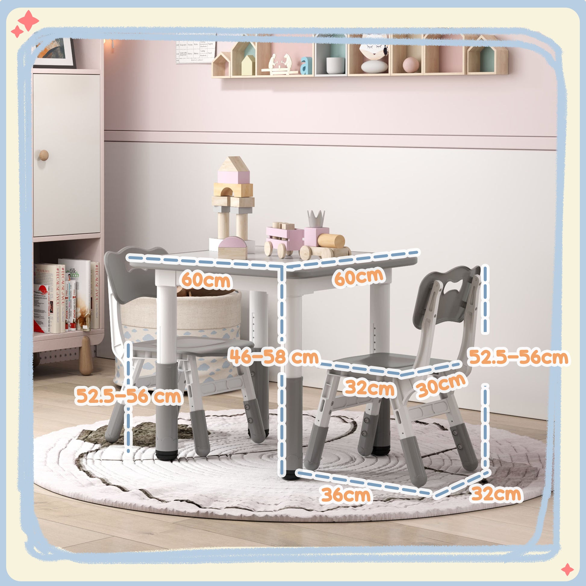 AIYAPLAY Adjustable Kids Table and Chair Set - 3-Piece Playroom Furniture for Toddlers, Grey - ALL4U RETAILER LTD