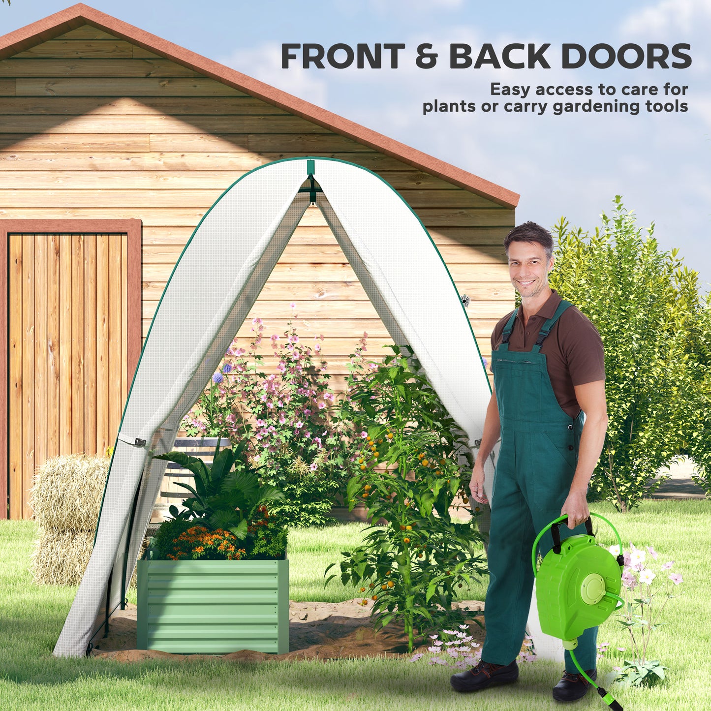 Outsunny Walk In Polytunnel Greenhouse With Sandbags Two Doors Screen Windows Size 1.8x1.8x2 Meters White