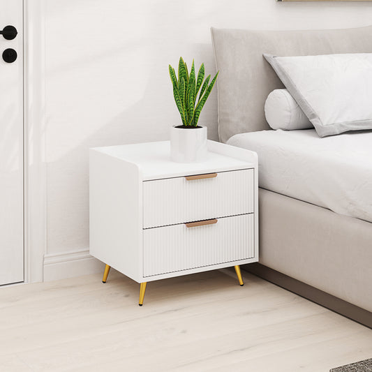 Homcom White Two Drawer Bedside Table With Gold Tone Handles And Flat Top Storage Nightstand