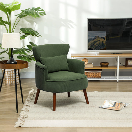 HOMCOM Corduroy Retro Wingback Accent Chair Green With High Density Foam And S Springs For Small Spaces