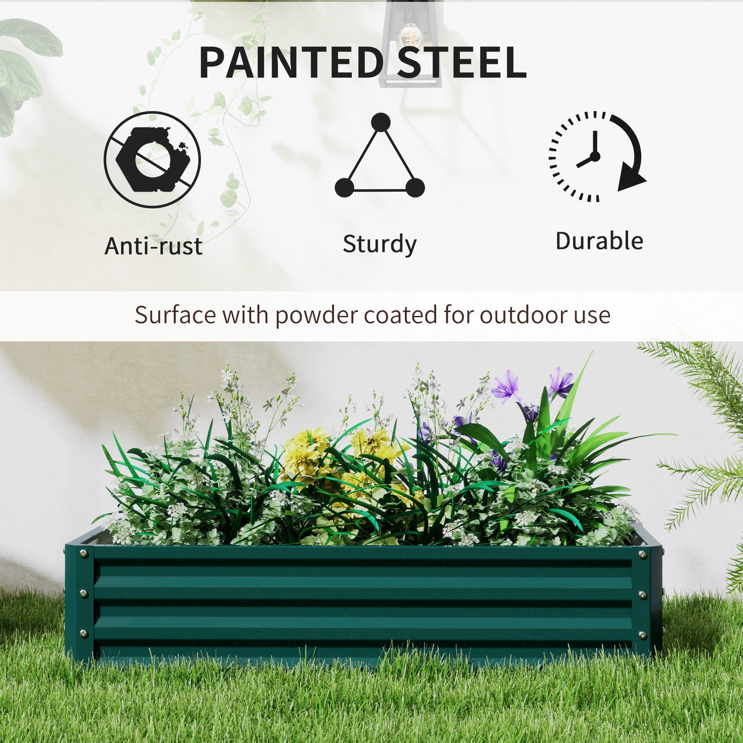 Outsunny Set Of 2 Raised Garden Beds Galvanised Outdoor Planters For Herbs And Vegetables For Patio Balcony Green